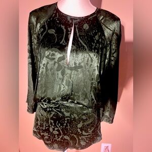 NWOT Zara Woman Long Sleeve Tunic In Green Satin Brocade Size S NWOT